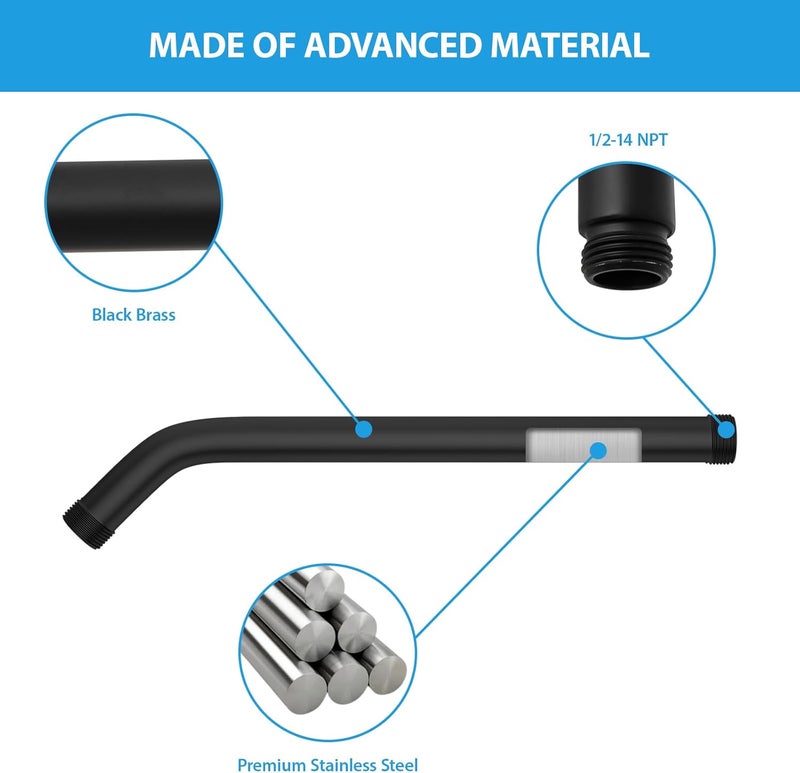 Lordear Black Shower Arm 8 Inch T304 Stainless Steel Shower Head Extension Arm, Long Shower Extender Arm with Flange,Shower Head Pipe - Image 3
